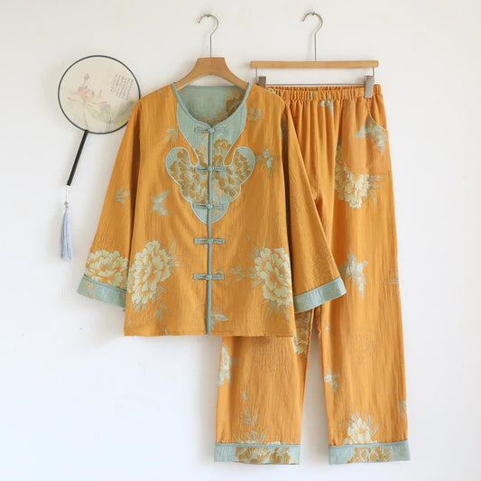 Ensemble pyjama en coton de style oriental avec pivoines - XL - image 0