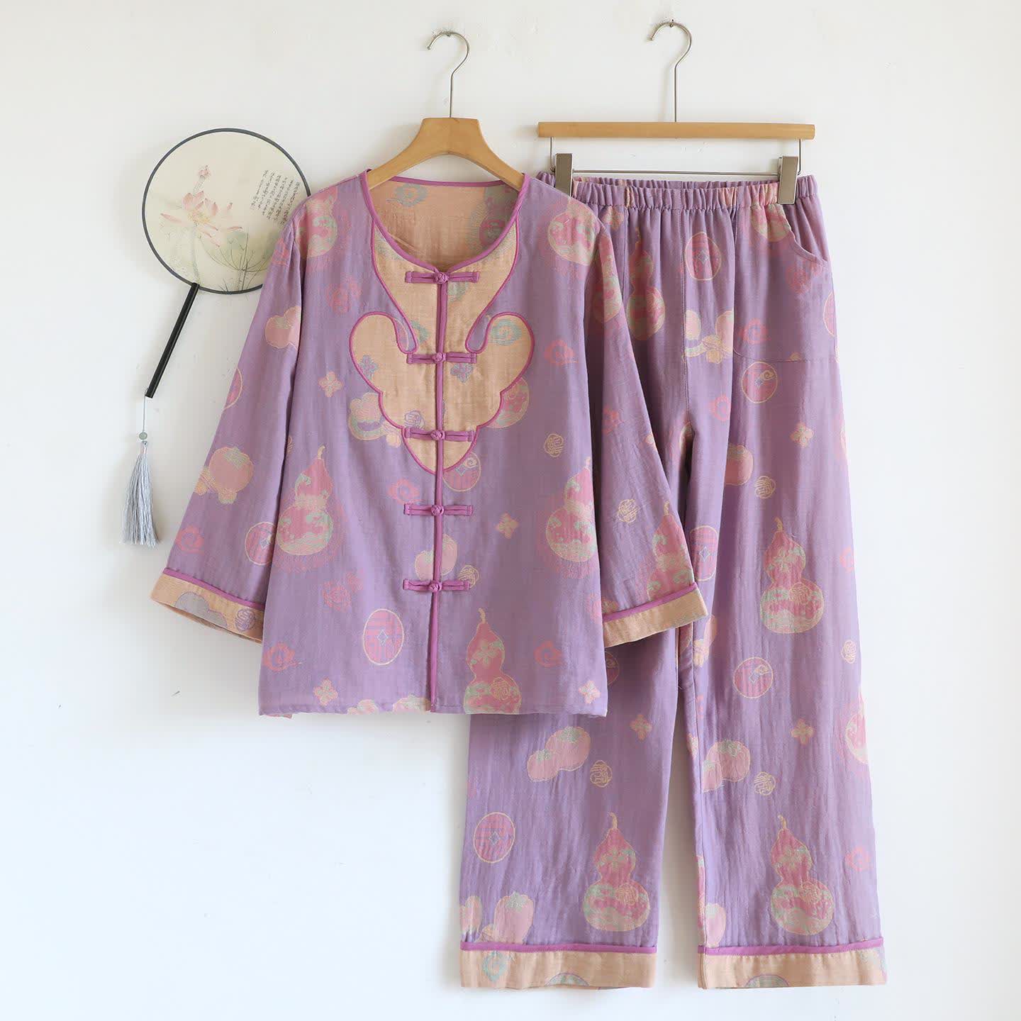 Ensemble de pyjama en coton de style oriental avec motif citrouille - XL - image 0