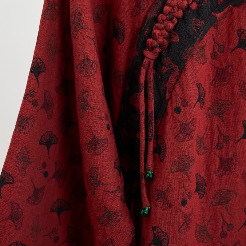 Pyjama en coton à feuilles de ginkgo avec pompon oriental - image 3