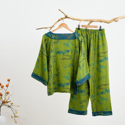 Ensemble pyjama oriental en coton et bambou avec pompons - image 2