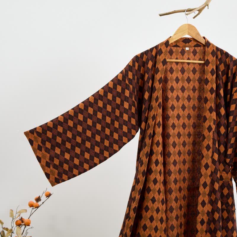 Peignoir kimono en gaze de coton à motif losanges - image 2