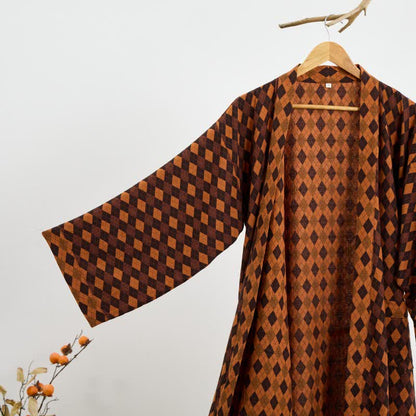 Peignoir kimono en gaze de coton à motif losanges - image 2