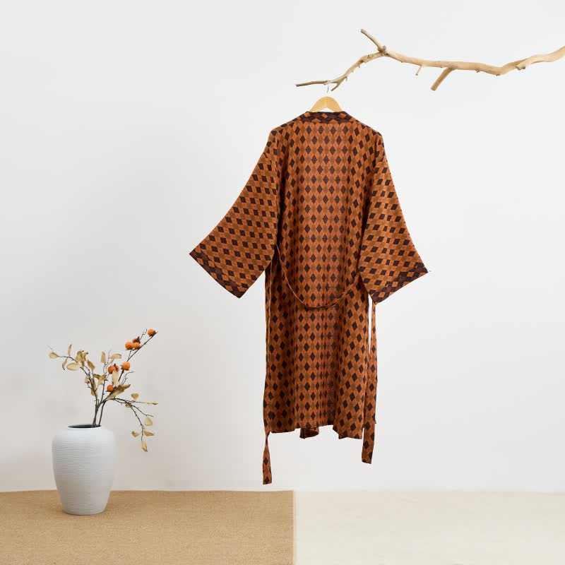 Peignoir kimono en gaze de coton à motif losanges - image 7