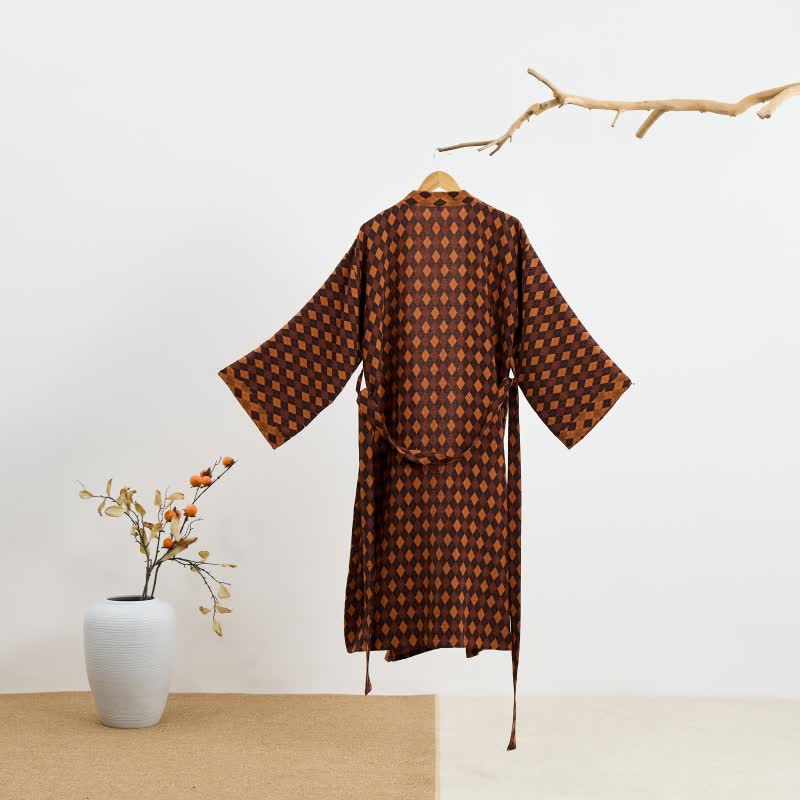 Peignoir kimono en gaze de coton à motif losanges - image 1