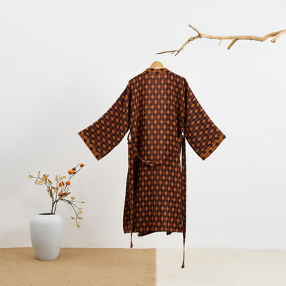 Peignoir kimono en gaze de coton à motif losanges - image 1