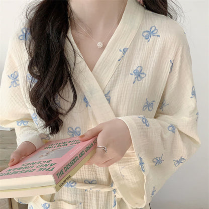 Peignoir kimono bleu à motif nœud - image 8