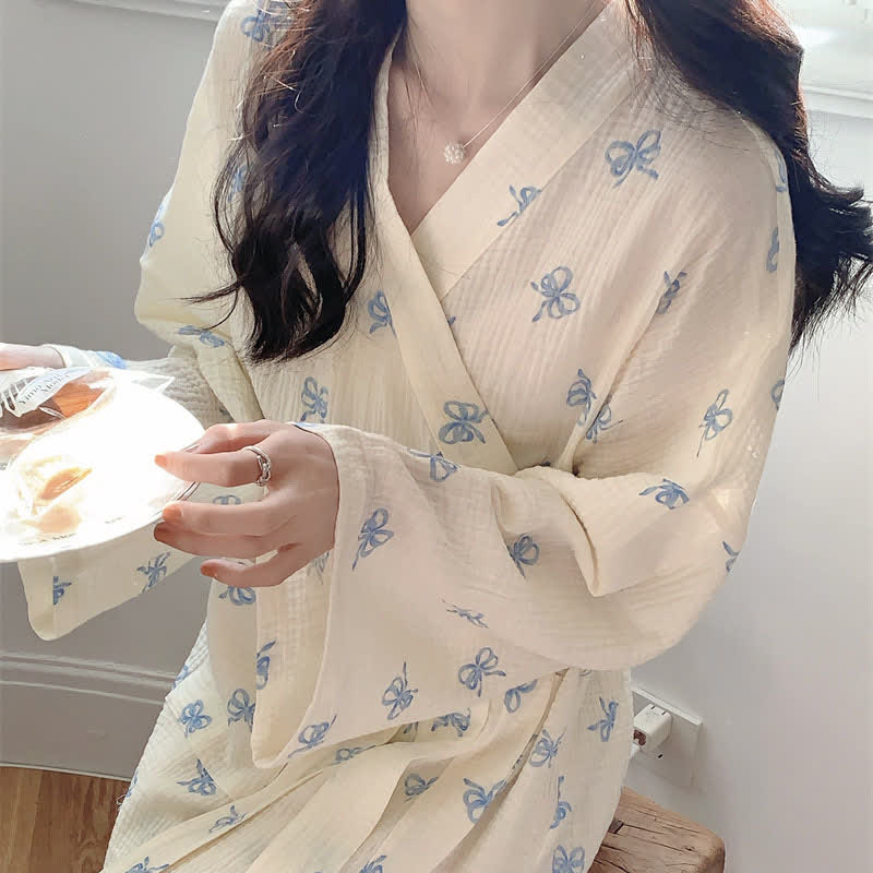 Peignoir kimono bleu à motif nœud - image 6