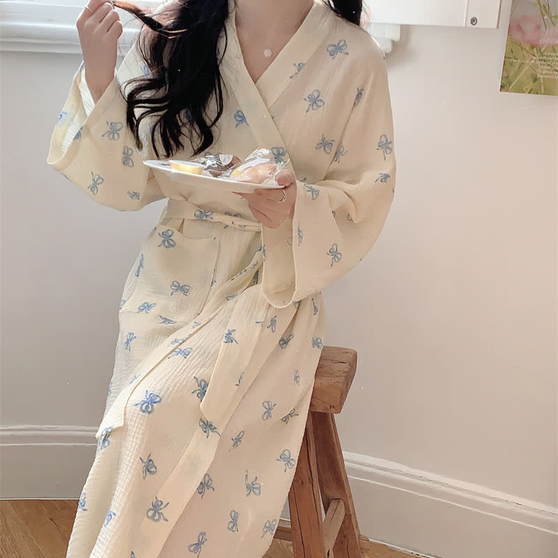 Peignoir kimono bleu à motif nœud - XXL - image 1