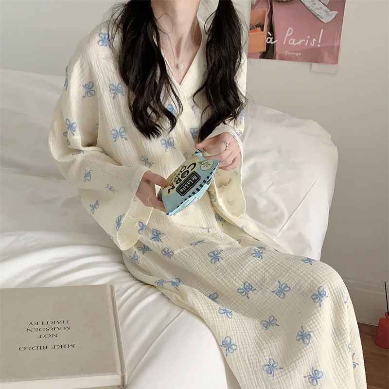 Peignoir kimono bleu à motif nœud - image 4