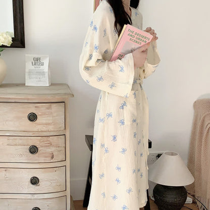 Peignoir kimono bleu à motif nœud - image 2