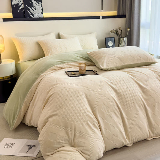 Parure de lit chaude avec structure à carreaux en losanges - Beige - ensemble de literie - 220 cm x 240 cm - image 0