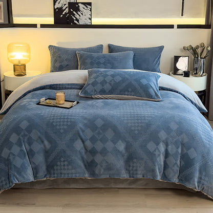Parure de lit chaude avec structure à carreaux en losanges - Bleu - ensemble de literie - 220 cm x 240 cm - image 10