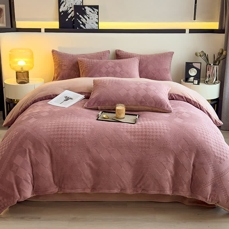 Parure de lit chaude avec structure à carreaux en losanges - Rose - ensemble de literie - 220 cm x 240 cm - image 8