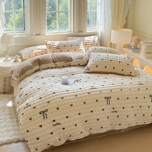 Parure de lit chaleureuse avec nœud en forme de cœur et peluche - ensemble de literie - 200 cm x 230 cm - image 0
