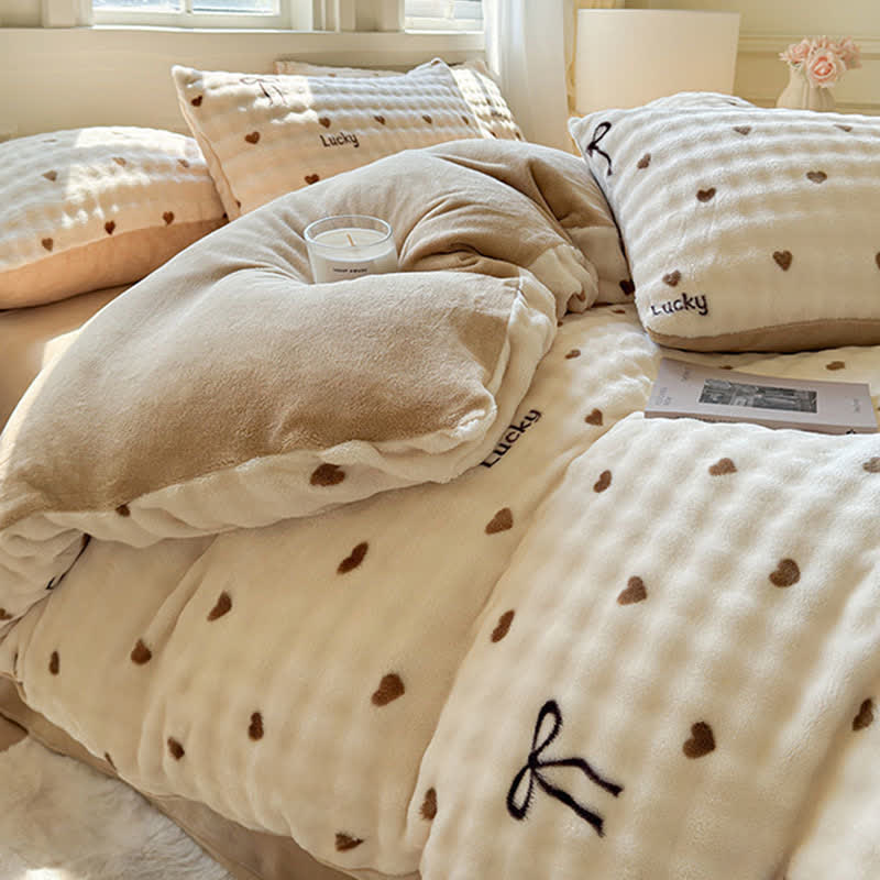 Parure de lit chaleureuse avec nœud en forme de cœur et peluche - image 5