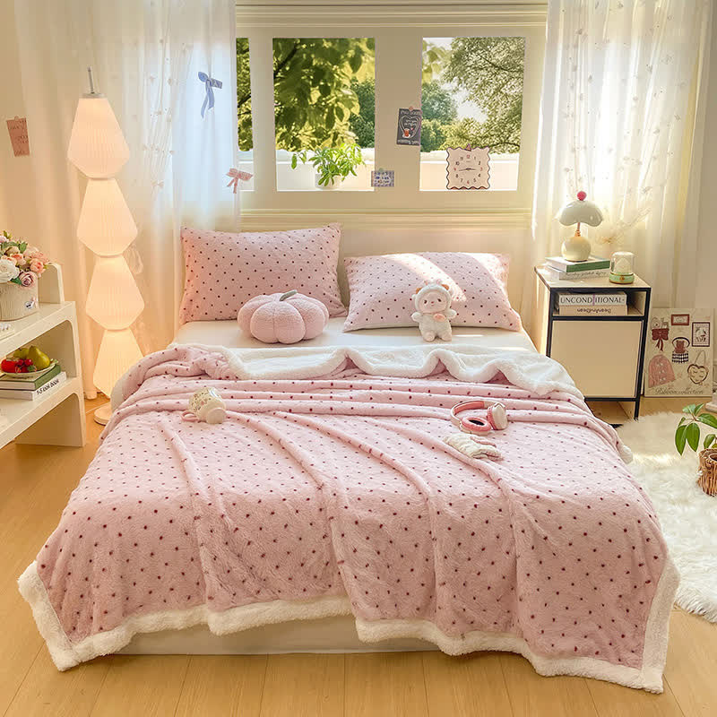 Couverture chaude à pois roses - 200 cm x 230 cm - image 0