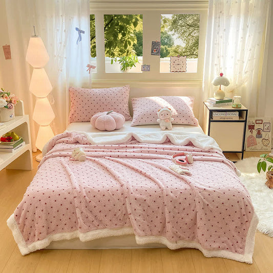 Couverture chaude à pois roses - 200 cm x 230 cm - image 0