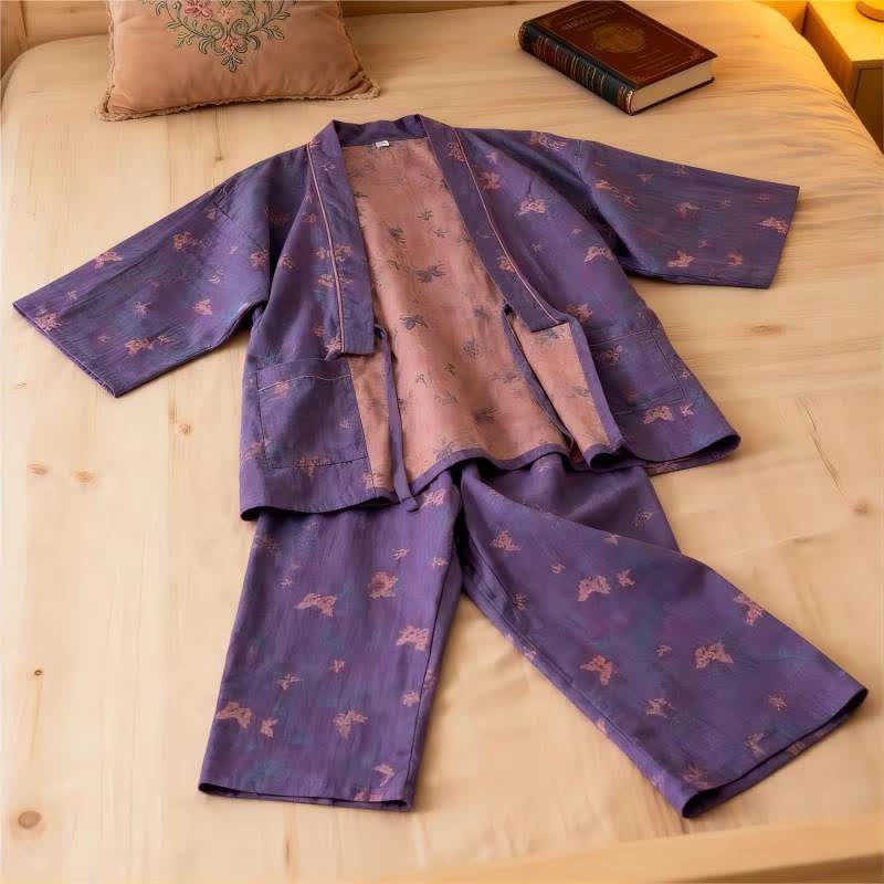 Ensemble de vêtements d'intérieur kimono en gaze de coton avec motif papillon - image 0