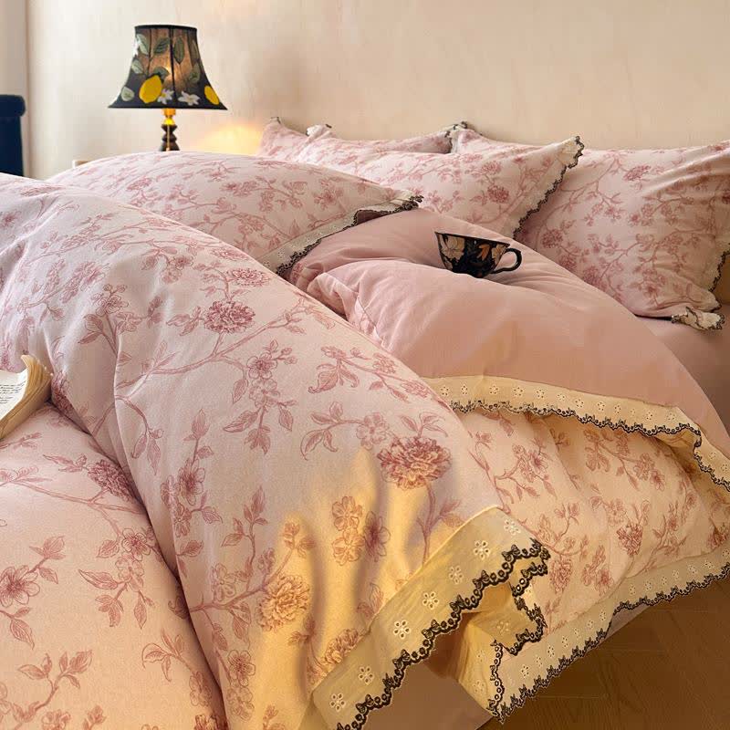 Parure de lit en dentelle de coton de style vintage à motif floral - Rose - 220 cm x 240 cm - image 0