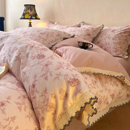 Parure de lit en dentelle de coton de style vintage à motif floral - Rose - 220 cm x 240 cm - image 0