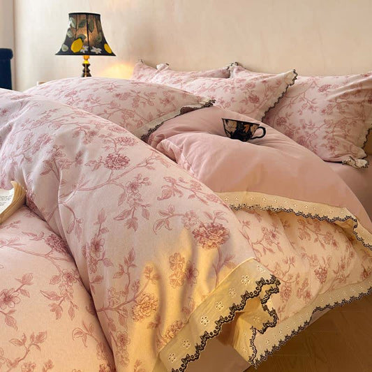 Parure de lit en dentelle de coton de style vintage à motif floral - Rose - 220 cm x 240 cm - image 0