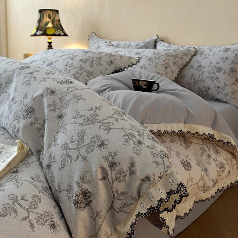 Parure de lit en dentelle de coton de style vintage à motif floral - Gris - 220 cm x 240 cm - image 9