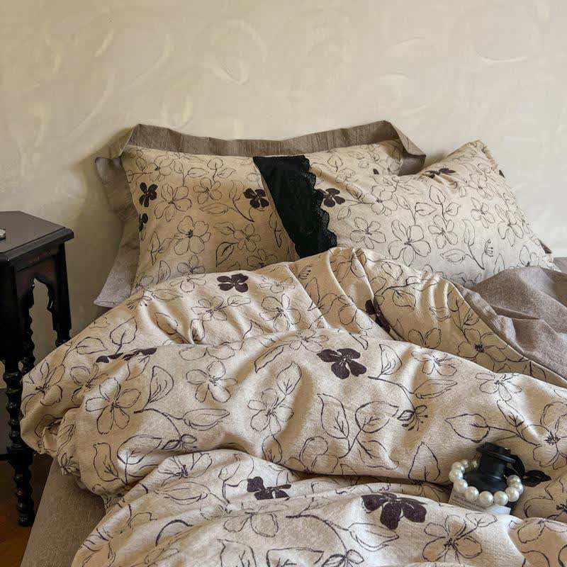 Parure de lit en lin à motif floral (4 pièces) - image 1