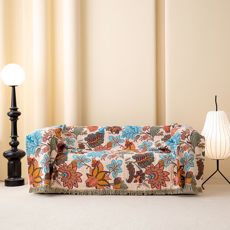 Couette en coton avec feuilles tropicales et pompons floraux - image 1