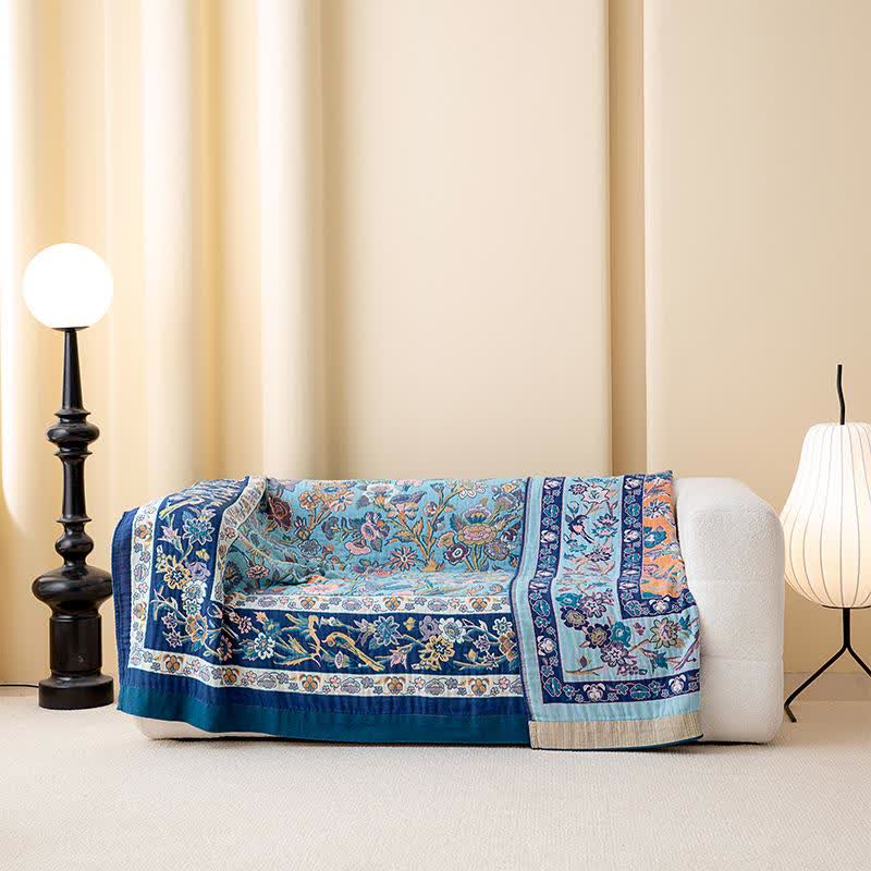 Couette en gaze de coton bleue à motif floral - image 3