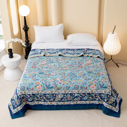 Couette en gaze de coton bleue à motif floral - 200 cm x 230 cm - image 0