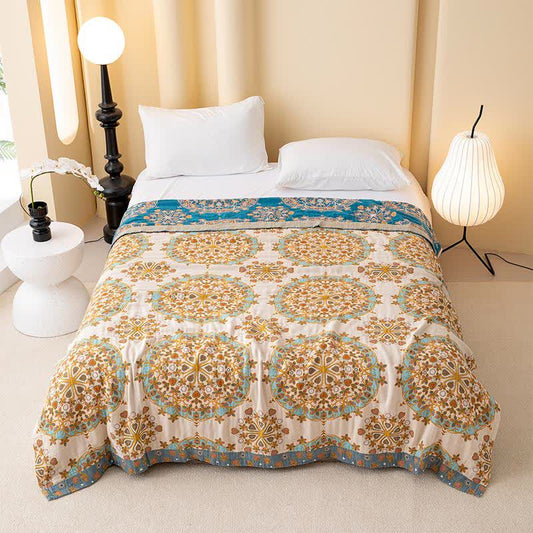 Couette vintage exotique en gaze de coton à motif floral - 200 cm x 230 cm - image 0
