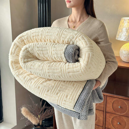 Couverture en peluche avec gaufrage géométrique et bordure contrastée - abricot - 200 cm x 230 cm - image 7