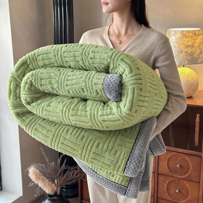 Couverture en peluche avec gaufrage géométrique et bordure contrastée - Vert - 200 cm x 230 cm - image 8
