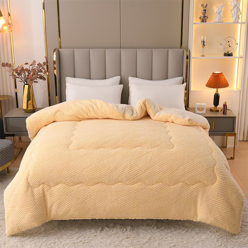 Couverture en peluche Sherpa à rayures jacquard ondulées - Jaune - 220 cm x 240 cm - image 3