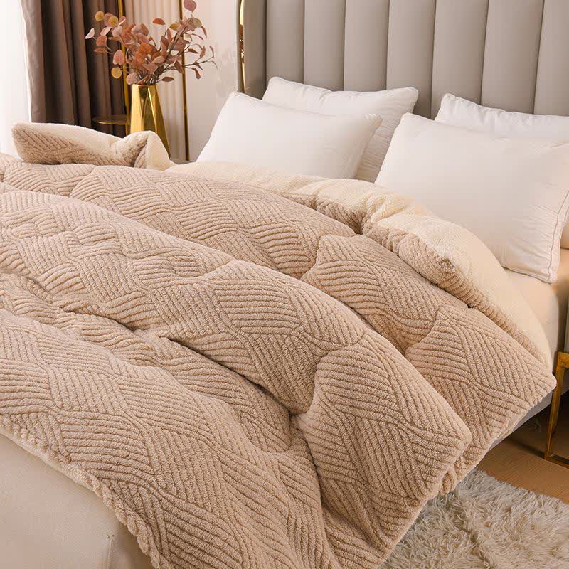 Couverture en peluche Sherpa à rayures jacquard ondulées - image 1