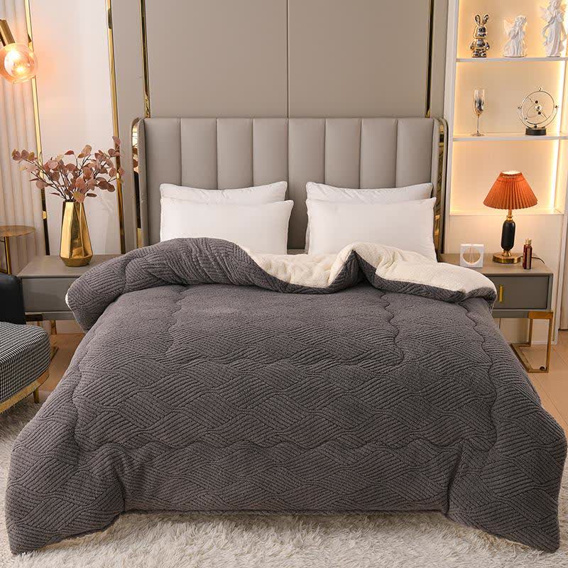 Couverture en peluche Sherpa à rayures jacquard ondulées - gris foncé - 220 cm x 240 cm - image 5