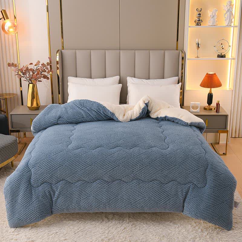 Couverture en peluche Sherpa à rayures jacquard ondulées - Bleu - 220 cm x 240 cm - image 4