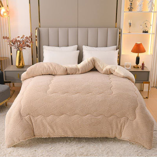 Couverture en peluche Sherpa à rayures jacquard ondulées - Kaki - 220 cm x 240 cm - image 0