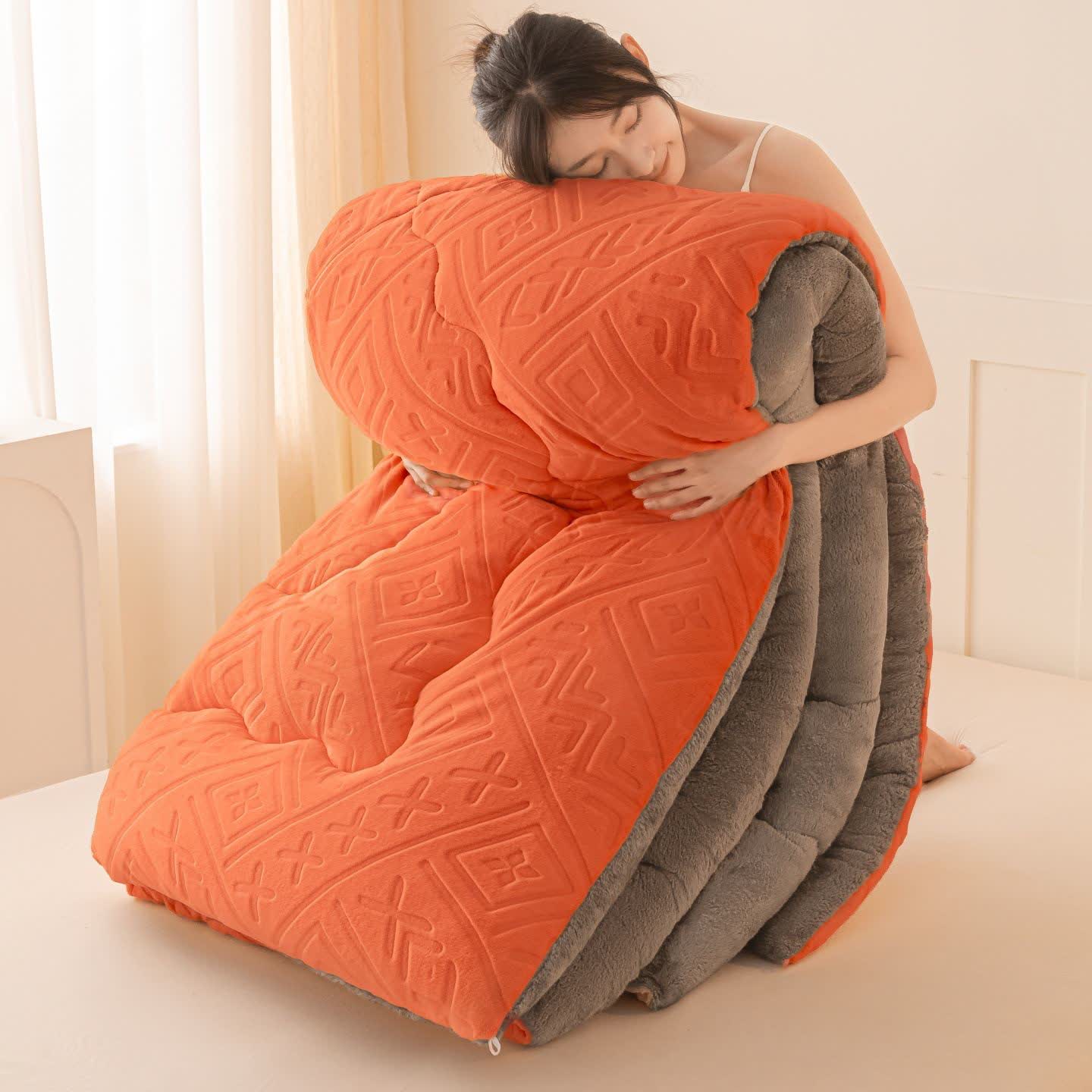 Couverture en peluche Sherpa à motif géométrique - Orange - 220 cm x 240 cm - image 3