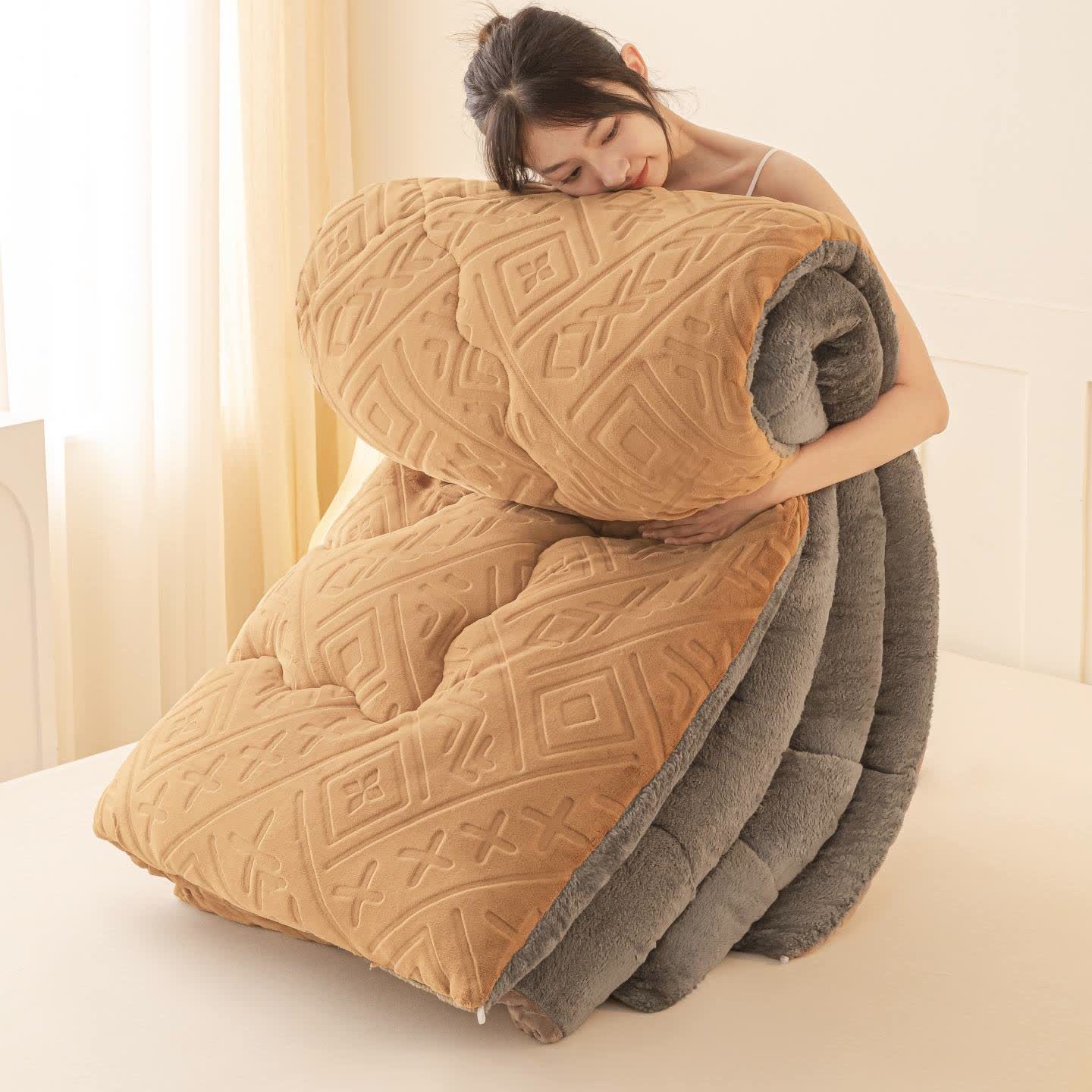 Couverture en peluche Sherpa à motif géométrique - Café - 220 cm x 240 cm - image 7