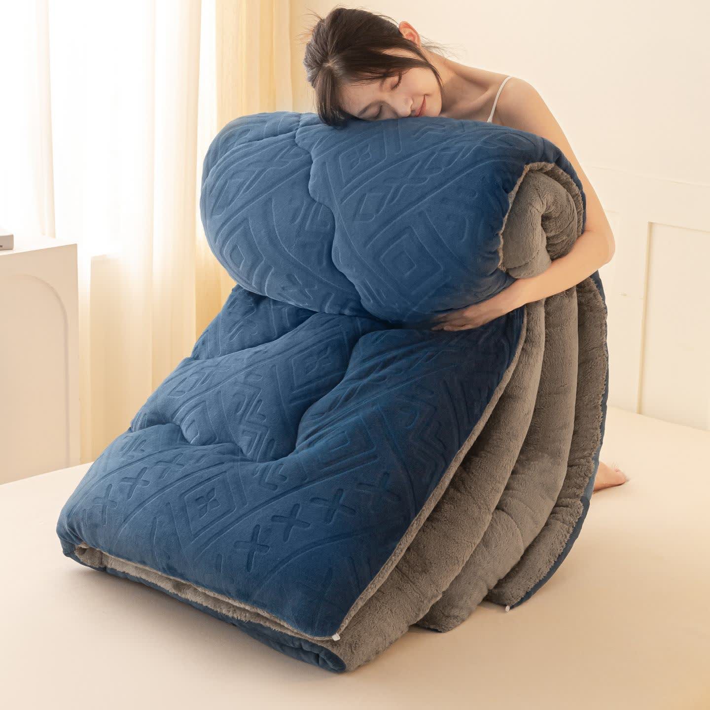 Couverture en peluche Sherpa à motif géométrique - Bleu royal - 220 cm x 240 cm - image 5