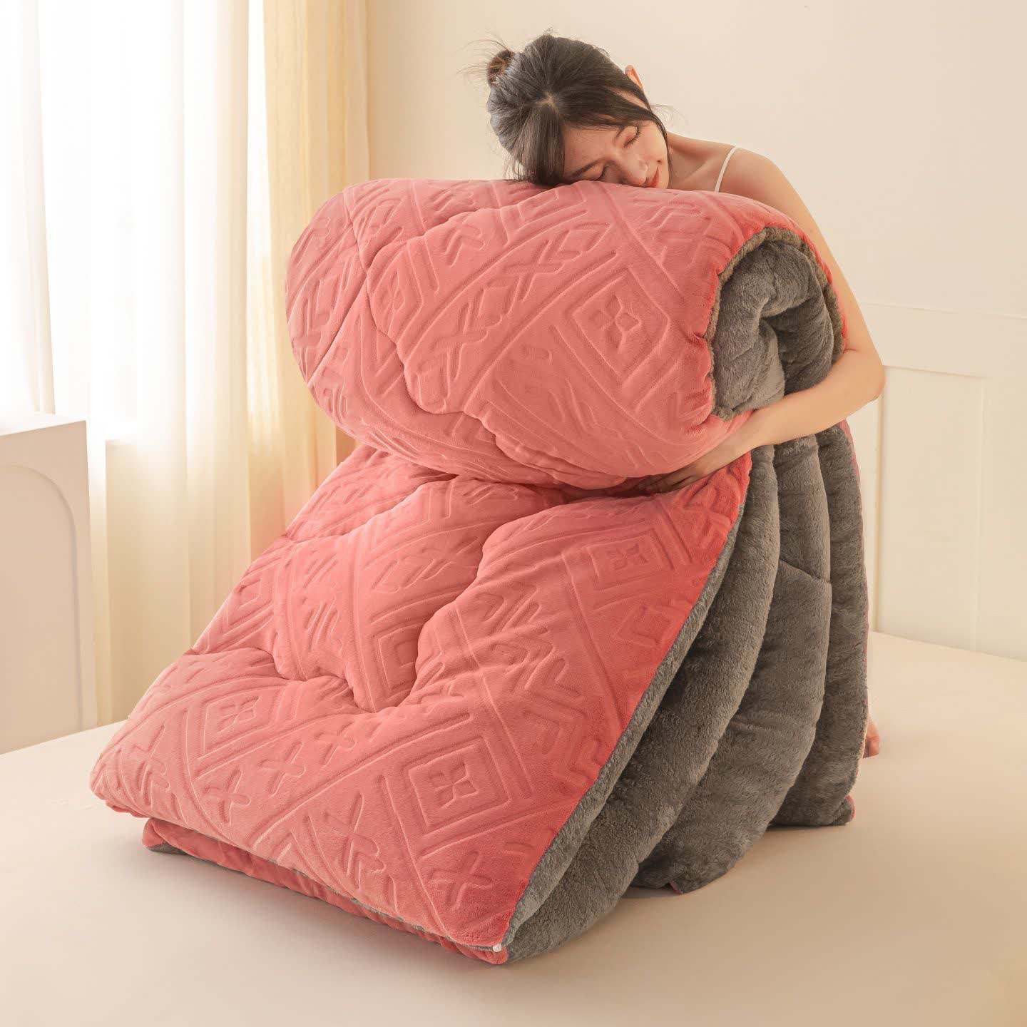Couverture en peluche Sherpa à motif géométrique - Rose - 220 cm x 240 cm - image 6