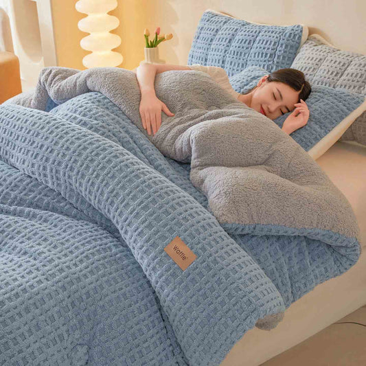 Couverture chaude en peluche en jacquard gaufré - Bleu - 200 cm x 230 cm - image 0