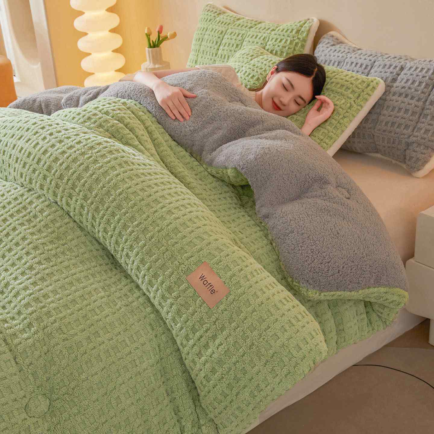 Couverture chaude en peluche en jacquard gaufré - Vert - 200 cm x 230 cm - image 10