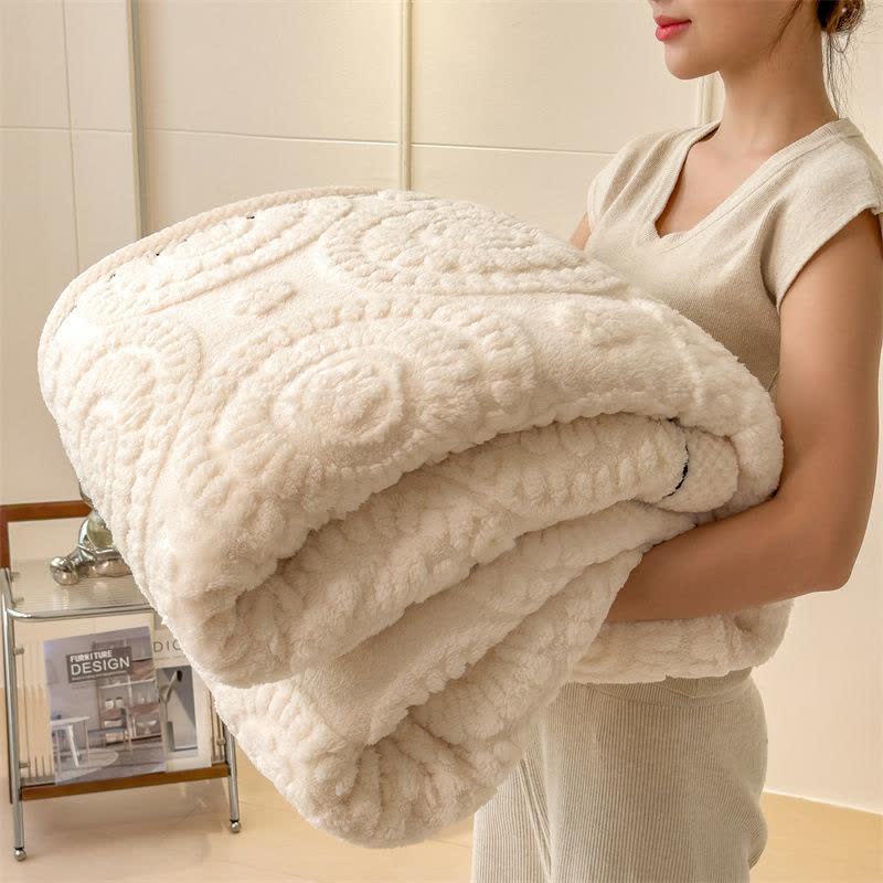 Couverture en peluche avec motif de fleurs en cercle en relief - Blanc - 2 taies d'oreiller - 19" x 29" - image 12