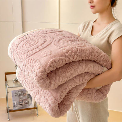 Couverture en peluche avec motif de fleurs en cercle en relief - Rose - 2 taies d'oreiller - 19" x 29" - image 10
