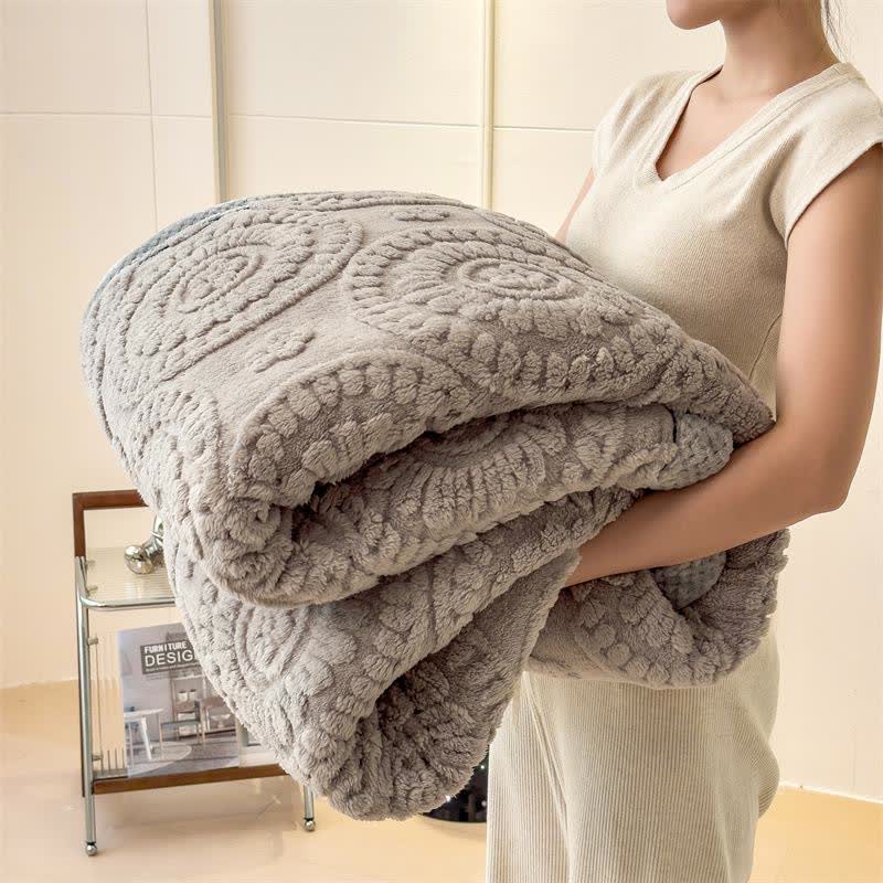 Couverture en peluche avec motif de fleurs en cercle en relief - Gris clair - 2 taies d'oreiller - 19" x 29" - image 14