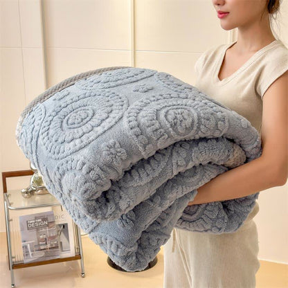 Couverture en peluche avec motif de fleurs en cercle en relief - Bleu - 2 taies d'oreiller - 19" x 29" - image 13