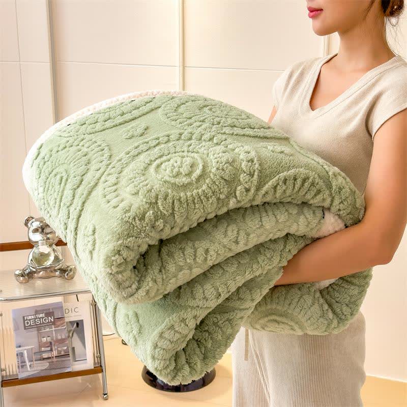 Couverture en peluche avec motif de fleurs en cercle en relief - Vert - 2 taies d'oreiller - 19" x 29" - image 11