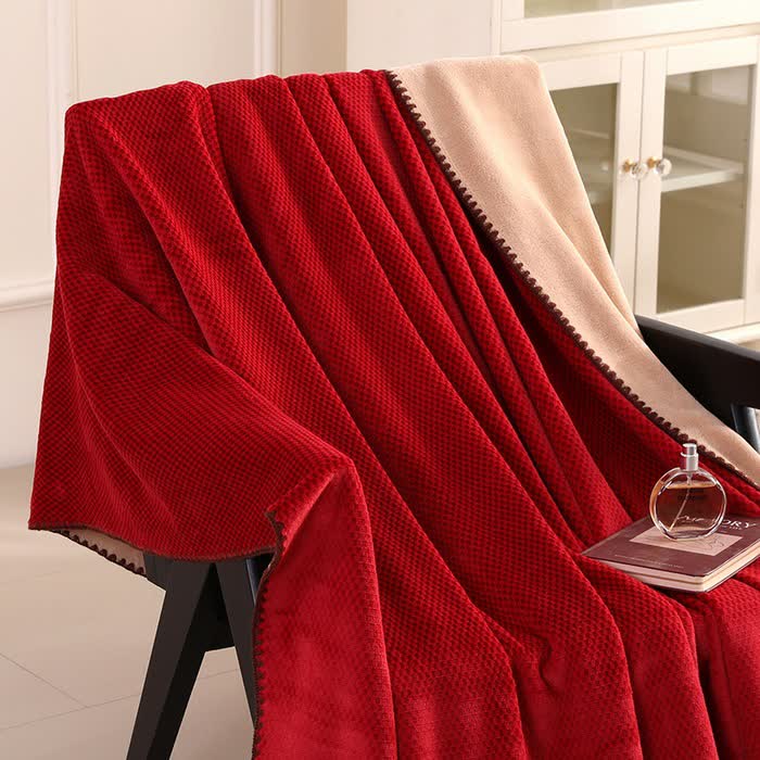 Couverture chaude en jacquard à carreaux - Rouge - 2 taies d'oreiller - 48 cm x 74 cm - image 12